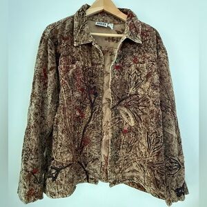 Chico's Design Mixed Media Button Up Jacket Womens Embroidered Size 3 Cotton